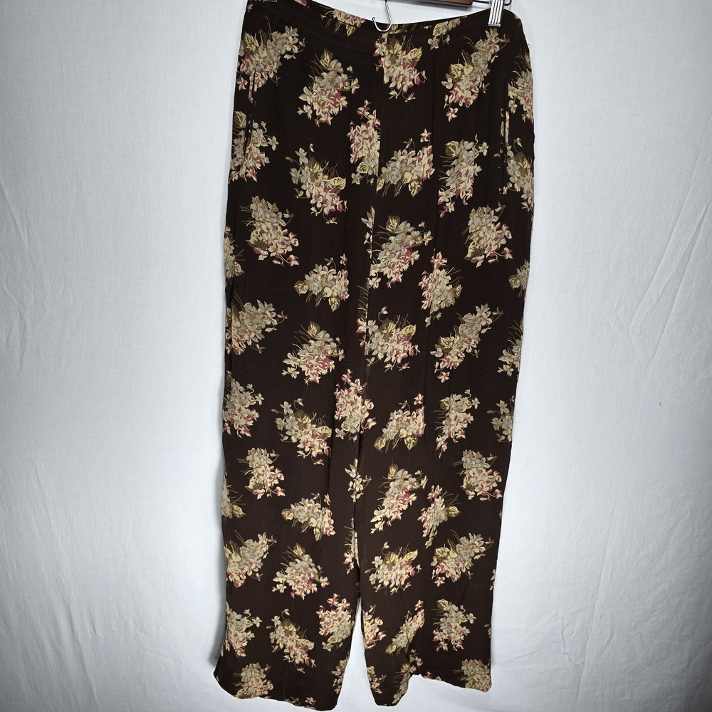 Dana Buchman Floral Flowy Pants Women’s Size 12 | Stretch Waist | Pockets